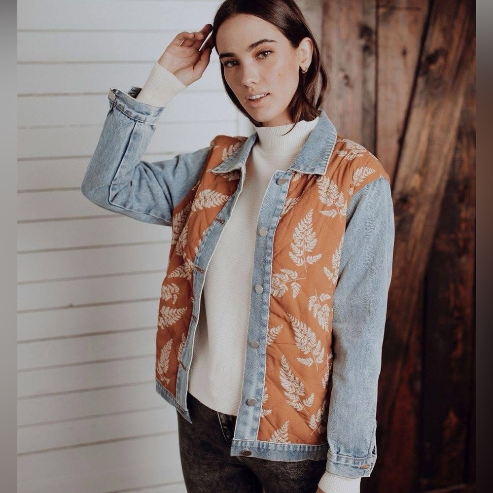 Bohme Leaf Patterned Jacket With Denim Sleeves - image 1
